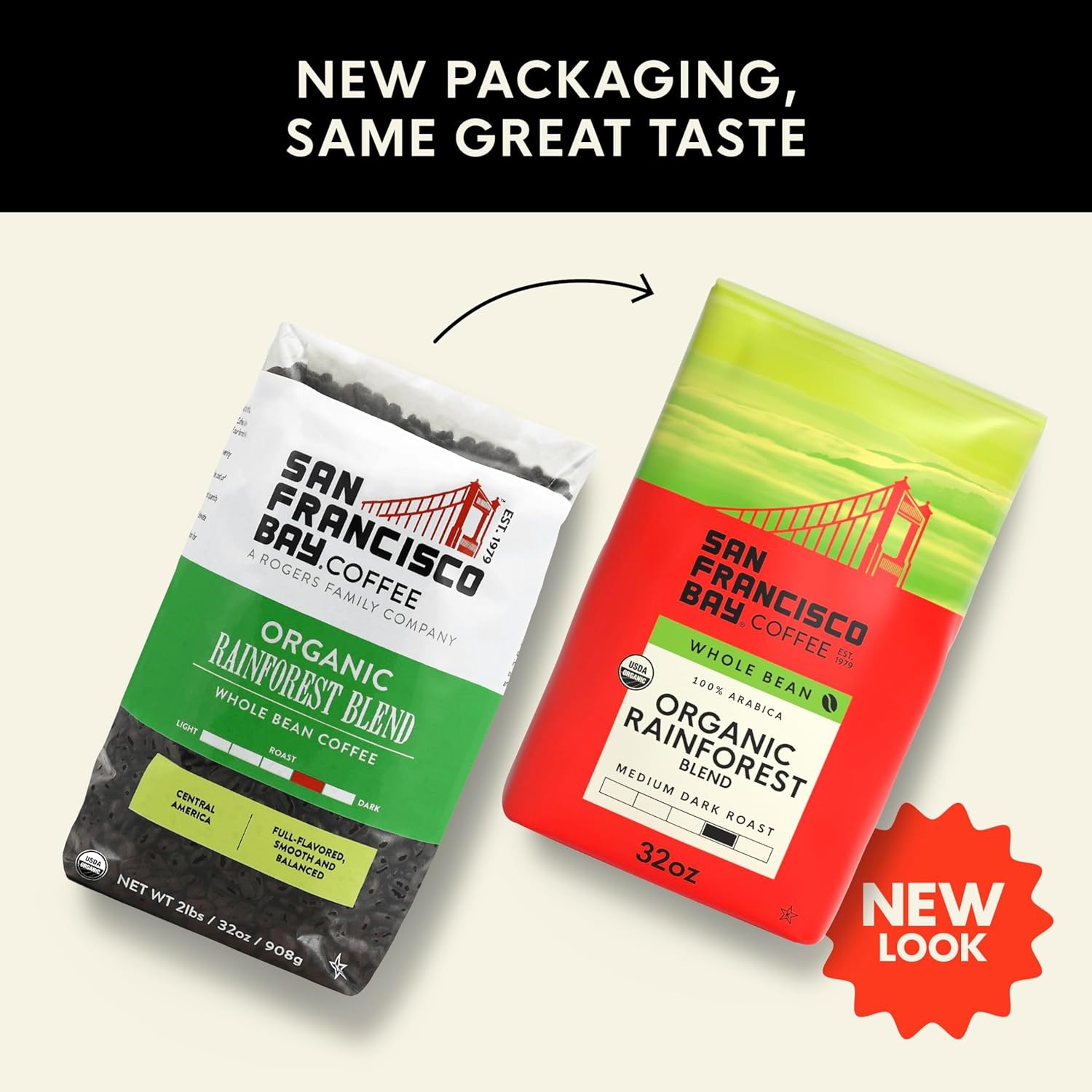 San Francisco Bay Coffee – Medium-Dark Roast Whole Bean Coffee – Espresso Roast (2 lb bag)(Organic Rainforest Blend)