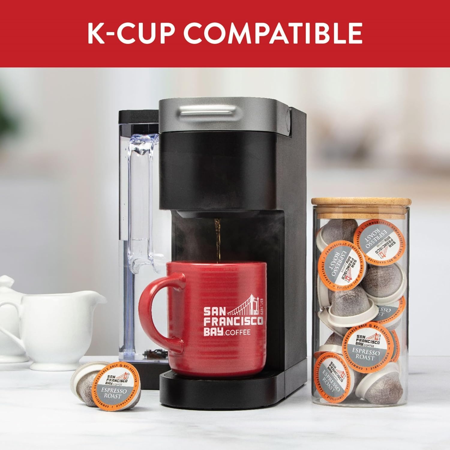 San Francisco Bay K-Cup Coffee Pods, Donut Shop (36 ct), Medium-Light Roast, Commercially Compostable Single-Serve Coffee Pods(Espresso)