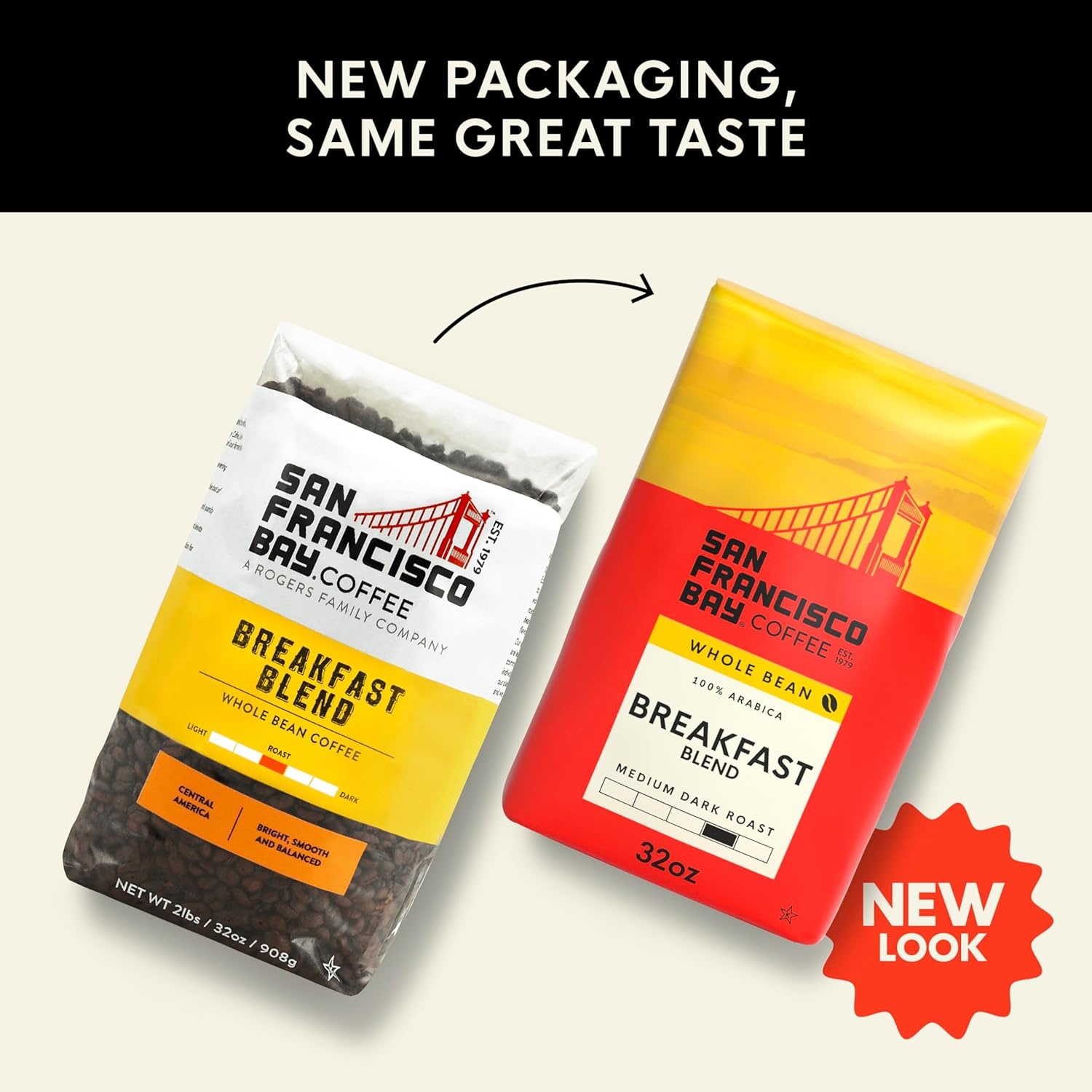 San Francisco Bay Coffee – Medium-Dark Roast Whole Bean Coffee – Espresso Roast (2 lb bag)(Breakfast Blend)