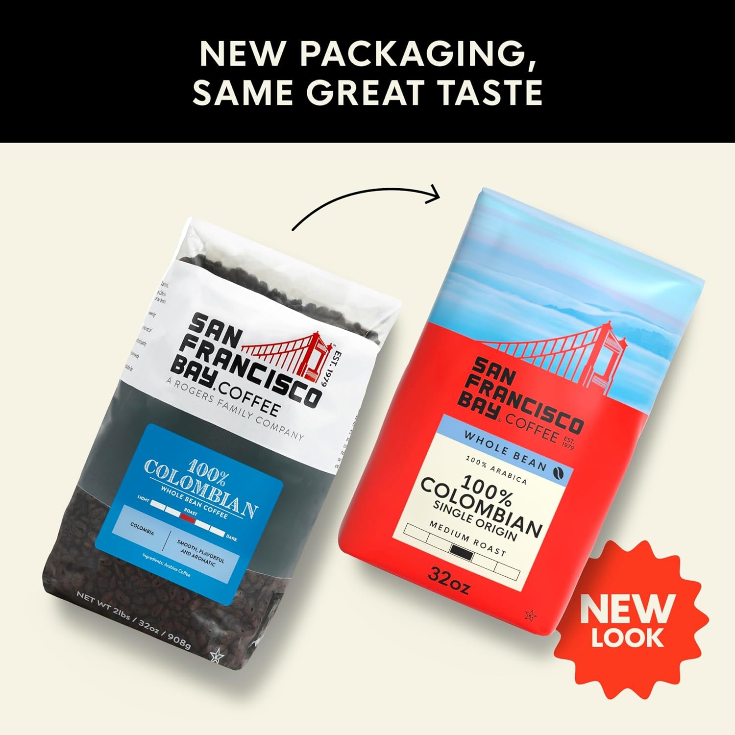San Francisco Bay Coffee – Medium Roast Whole Bean Coffee – 100% Colombian (2 lb bag)
